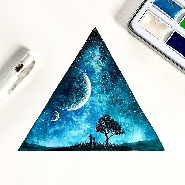水彩创意星空插画，用画笔描绘出美轮美奂的天空！