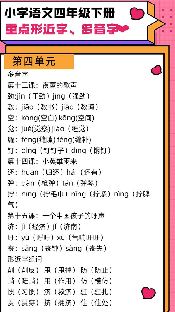 四年级语文下册多音字汇总人教版,四年级下册语文多音字形近字归类