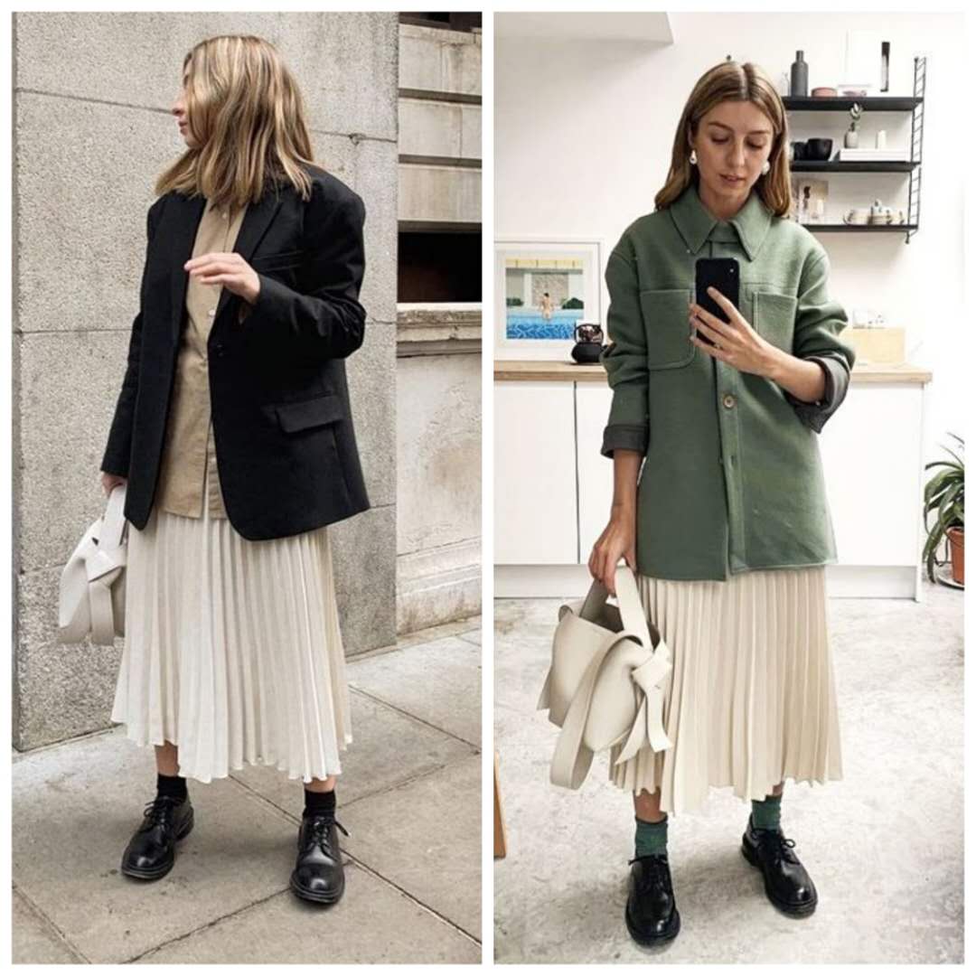 小肚子大合适穿百褶裙还是一步裙,百褶裙显小腹