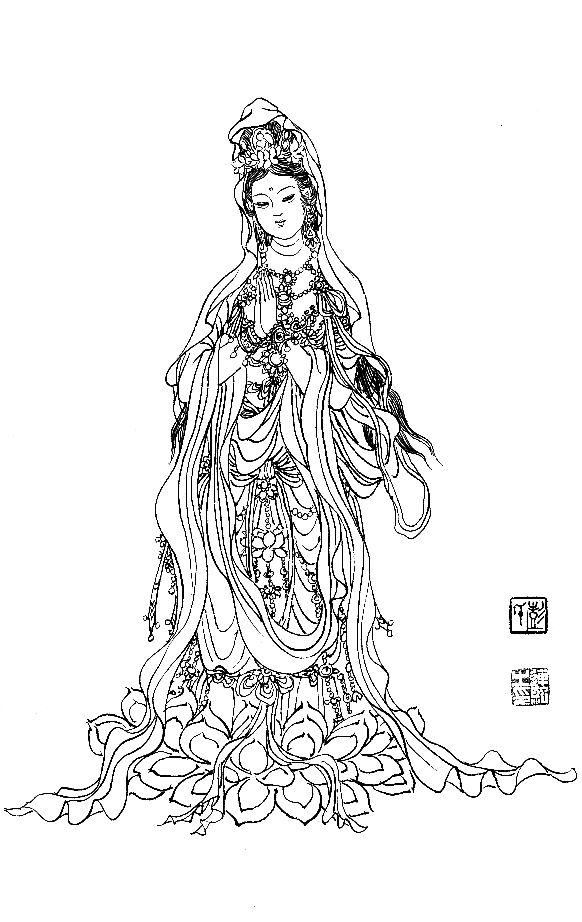 彭连熙工笔白描人物作品,工笔戏曲净角人物白描底稿