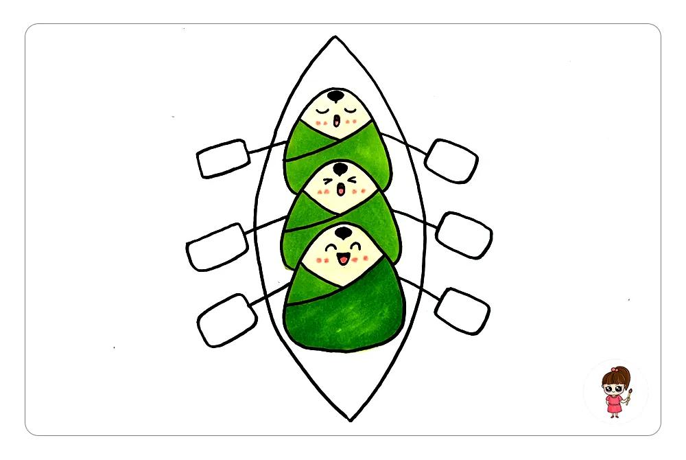 赛龙舟粽子的简笔画简单又好看,画粽子和赛龙舟简笔画幼儿