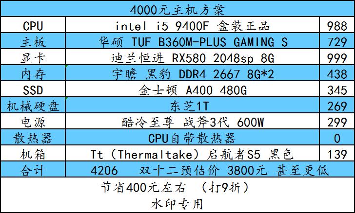 9.5折电脑主机,四千到九千的电脑主机配置