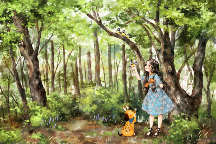 韩国插画师森林女孩日记图文,水彩插画森林女孩日记